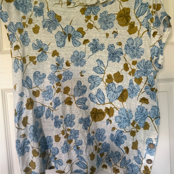 Joie Blue and Brown Cap Sleeve Boxy Blouse - Picture 5 of 5